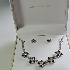 Charter Club Silver Tone Purple And Clear Rhinestone Necklace And Earring Set...